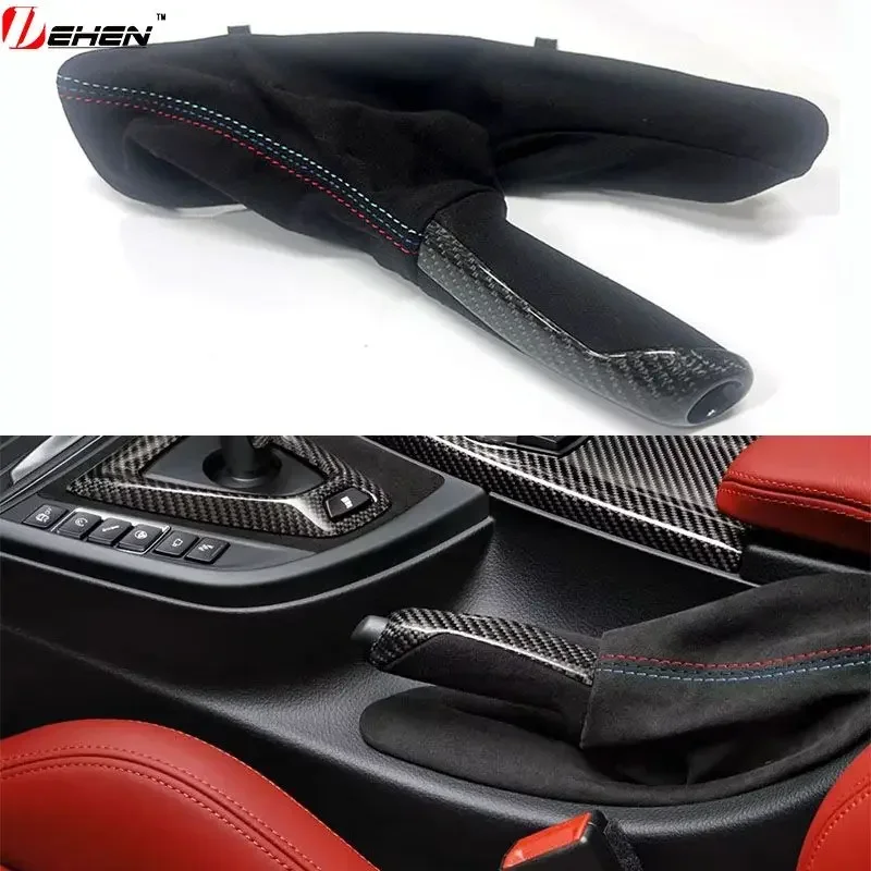 Carbon Fiber Car Console Handbrake Gear Shifter Panel Sleeve Trim Cover For B-MW 3 4 series M3 M4 F80 F82 F30 F31 F32 F33 F34