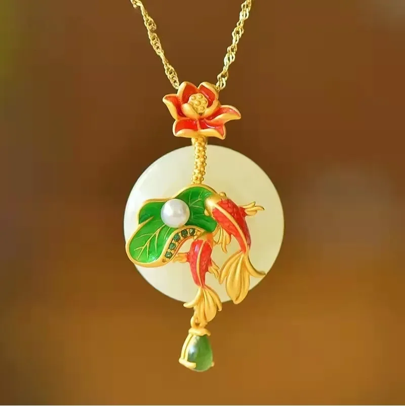 

Jade Lotus Pendant Chain Accessories Energy Talismans Necklace Amulet 925 Silver Jewelry Natural White Pendants Charms Amulets