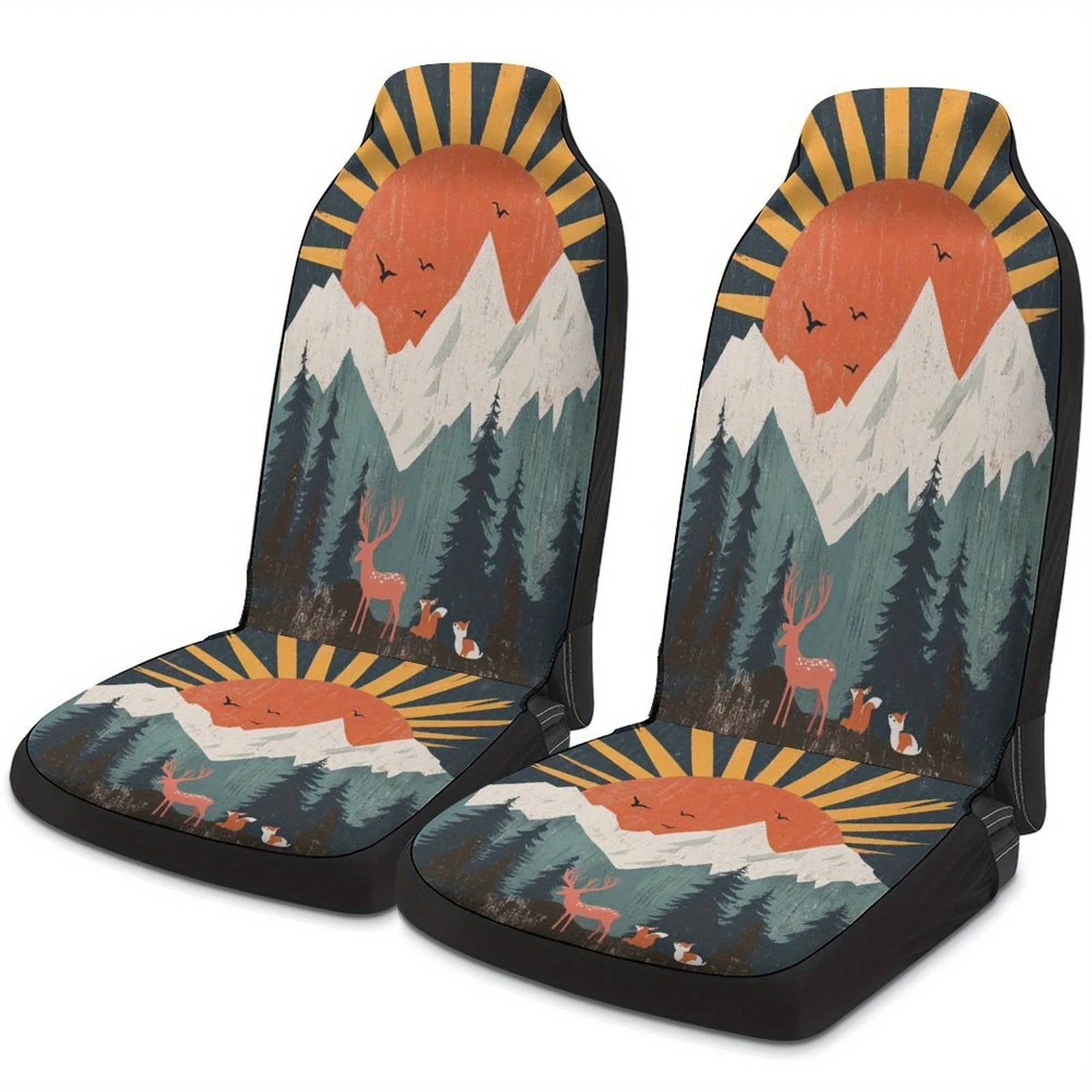 Mountain Sunset Wildlife Themed Car Seat Cover Set For Most Cars, Fashion Personalized Novelty Car Seat Protector Covers Full Se 3