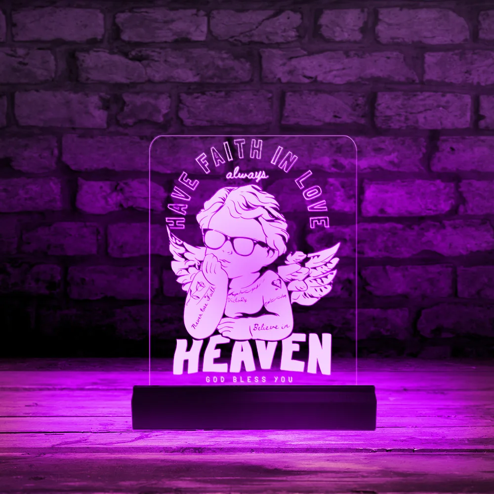 Have Faith In Love Baby Angel LED Acrylic Display Sign For Nursery Kids Room Heaven Slogan Desktop Light Sign Board Home Decor