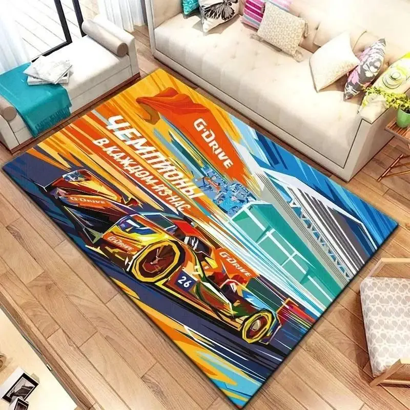 Racing Car Graphic Printing Carpet for Living Room Decoration Home Non Slip Rugs Bedroom Floor Mat Washable Home Porch Doormat