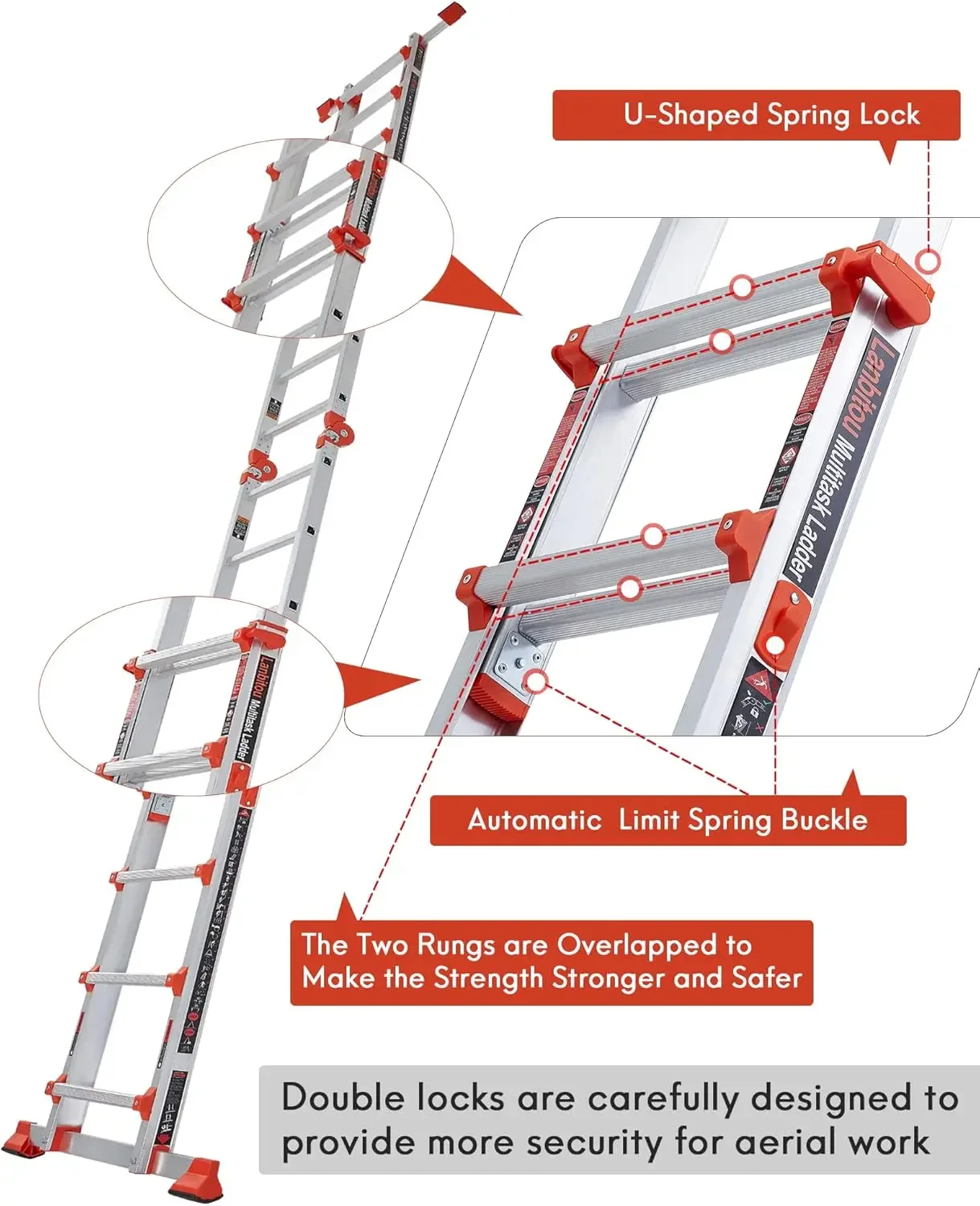 Ladder, A Frame 5 Step Ladder Extension, 17 Ft Anti-Slip Multi Position Ladder, Storage Folding Ladder, 330 lbs Security Load