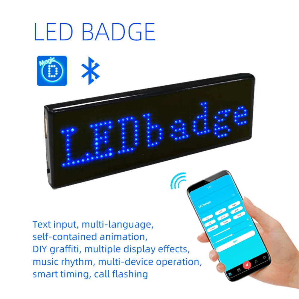 Bluetooth LED Lencana Nama DIY Diprogram Papan Pesan Bergulir Multi-bahasa Mini LED Tag Pola Tampilan untuk Pertemuan Pesta