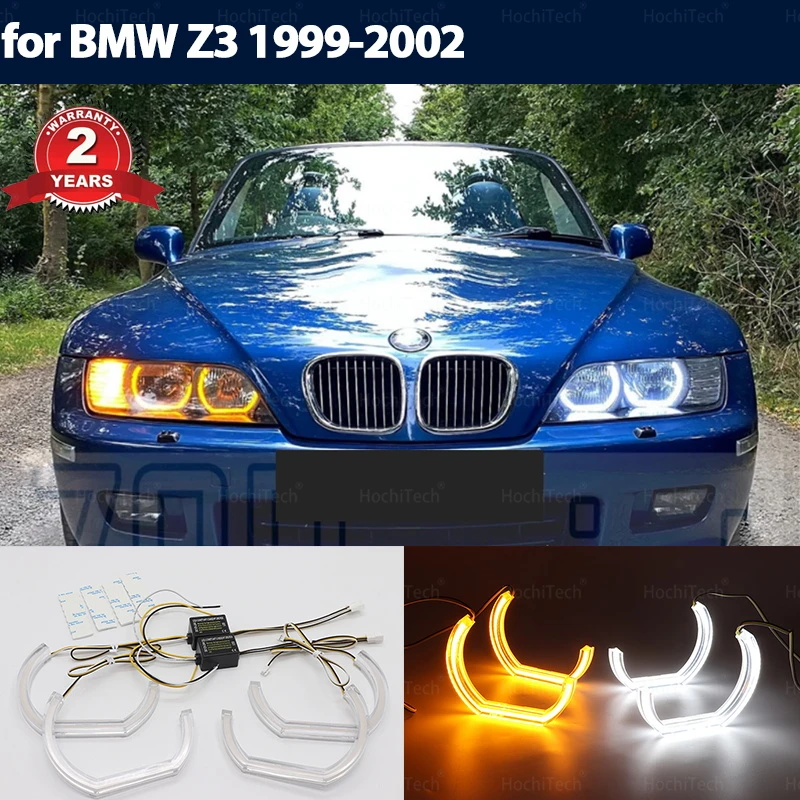 

LED Crystal Angel eyes Cut Style DRL DTM U Shape Light 6000K White yellow For BMW Z3 1999 2000 2001 2002