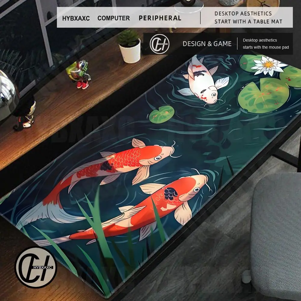 

HYBXAXC Swan Lake Mousepad Botanical Nature Deskmat Lotus Flower and Lily Gaming Mouse Pad Cute Koi Pond Non-Slip Keyboard Mat