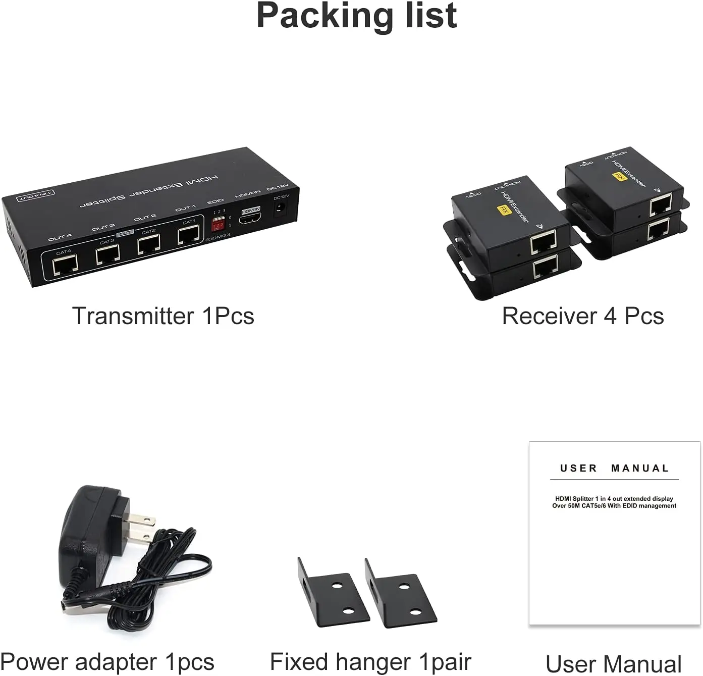 Przedłużacz HDMI rozdzielacz do 165ft 1 w 4 Out przez Cat5e/6/7 wzmacniacz HDMI Ethernet nadawca nadajnik-odbiornik obsługi 1080P