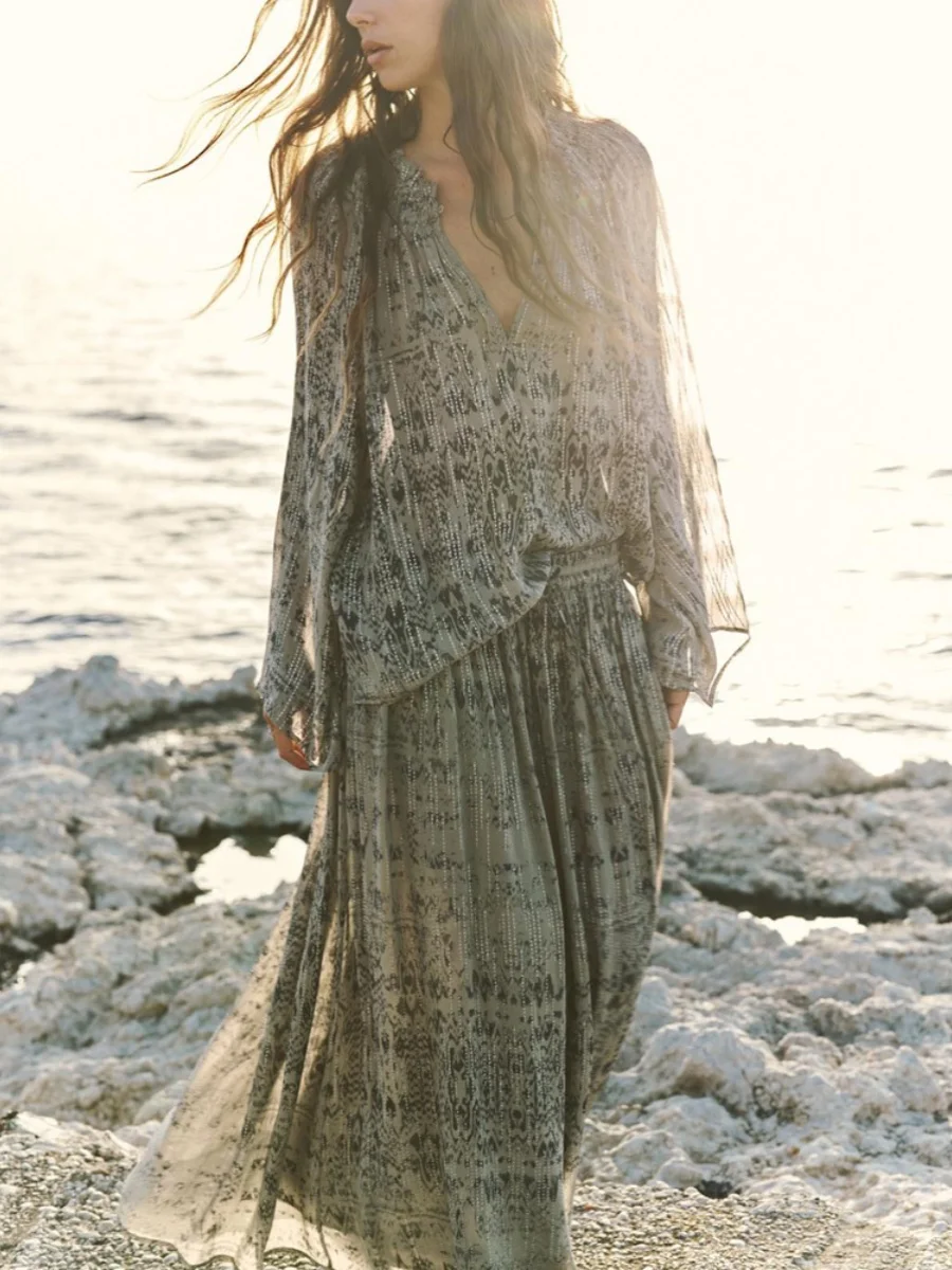 

New Summer Women's Long Sve irt Pleated Skirt Faion Set 2024 Seasonal Collection Ele Workwear Student orm