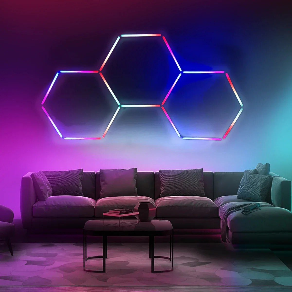 RGB Hexagonal LED Gym Club Room Stage Party Customization Decoration Atmosphere Effect Lights Remote Control Car Lighting Bar