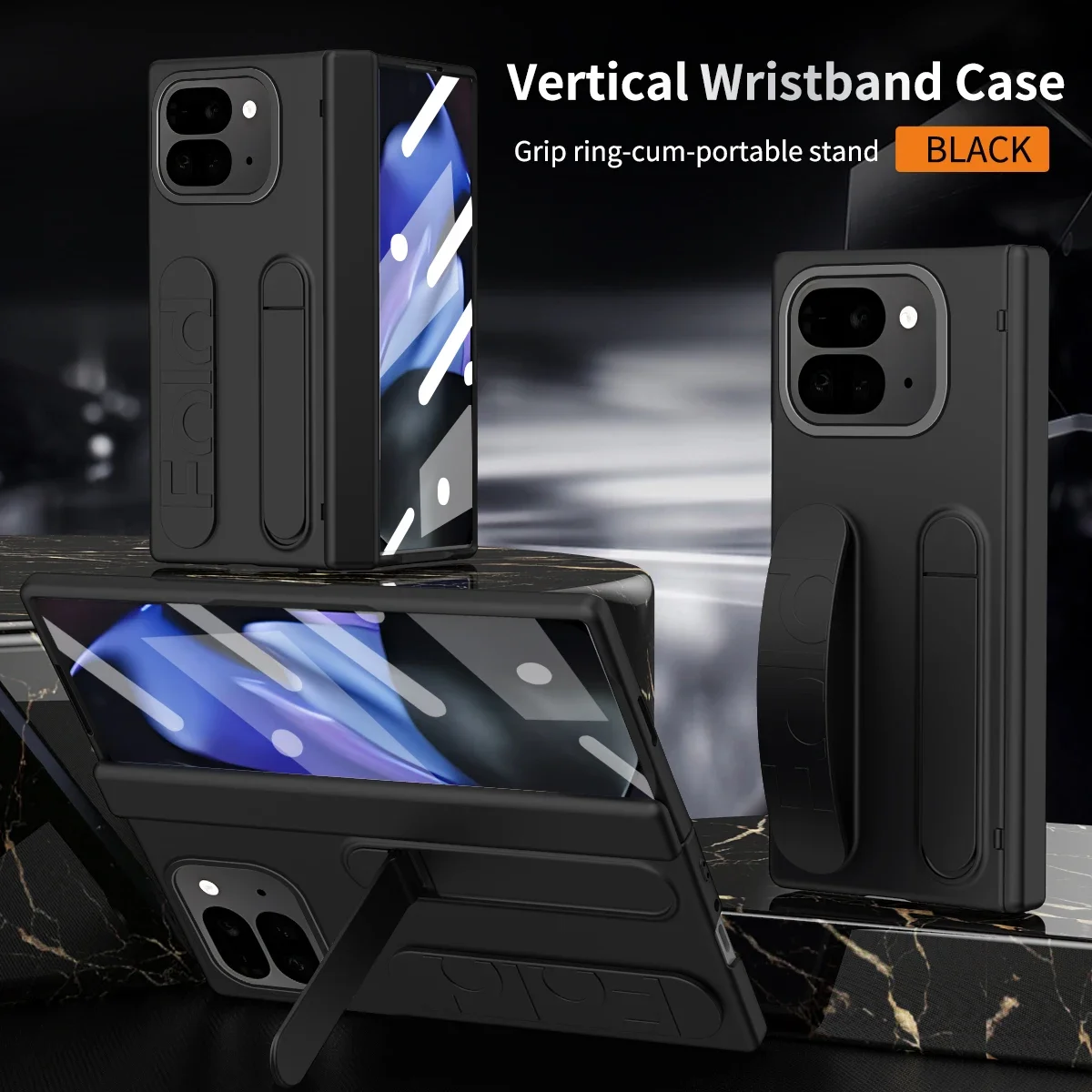 For Google Pixel 9 Pro Case Skin Friendly Folding Hinge with Elastic Wrist Band Screen Tempered Film Cover Pixel Fold 2 Stand