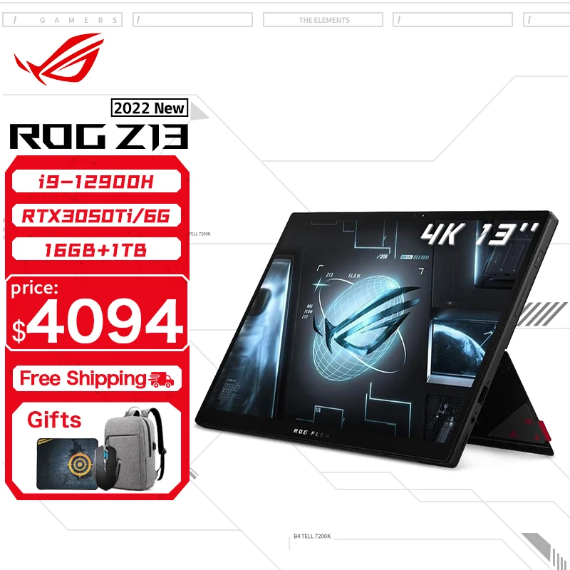 ASUS ROG Flow Z13 Gaming Laptop Intel Core i9 12900H 16G RAM 1T SSD RTX3050Ti 4GB 4K Screen 13.4Inch E-sports Notebook Computer