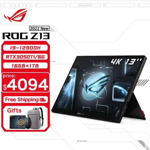 ASUS ROG Flow Z13 게임용 노트북, 인텔 코어 i9, 12900H, 16G RAM, 1T SSD, RTX3050Ti, 4GB, 4K 화면, 13.4 인치 E-스포츠 노트북 컴퓨터