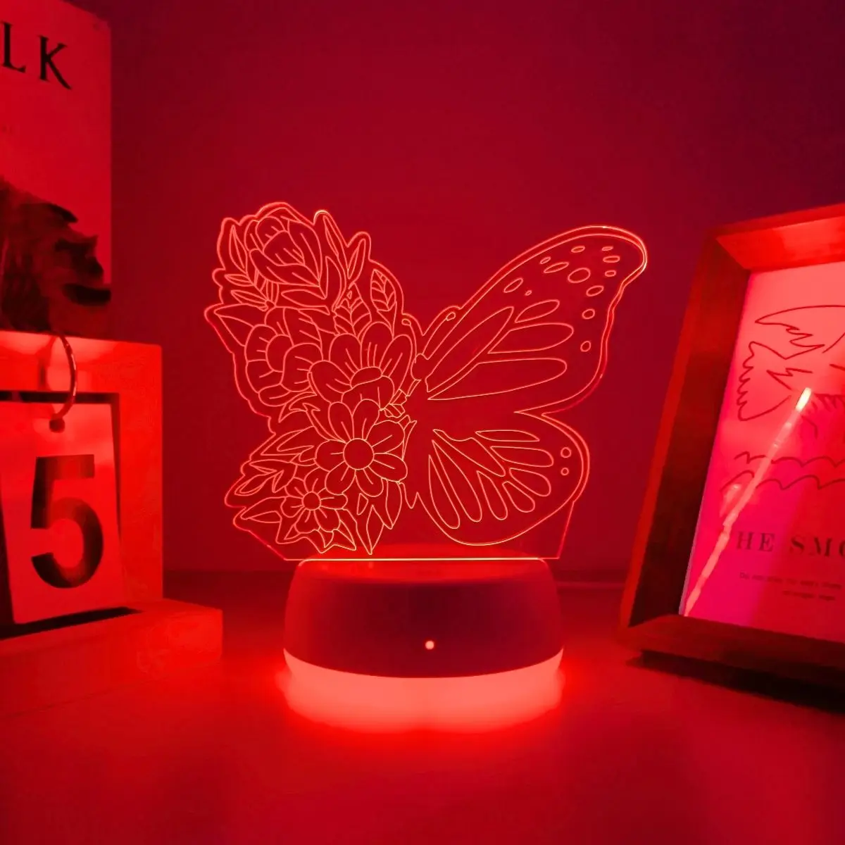 1pc Modern Creative Flower Butterfly 3D Night Light, USB Powered, Seven Color Changing, Even Illumination, Eye-Friendly