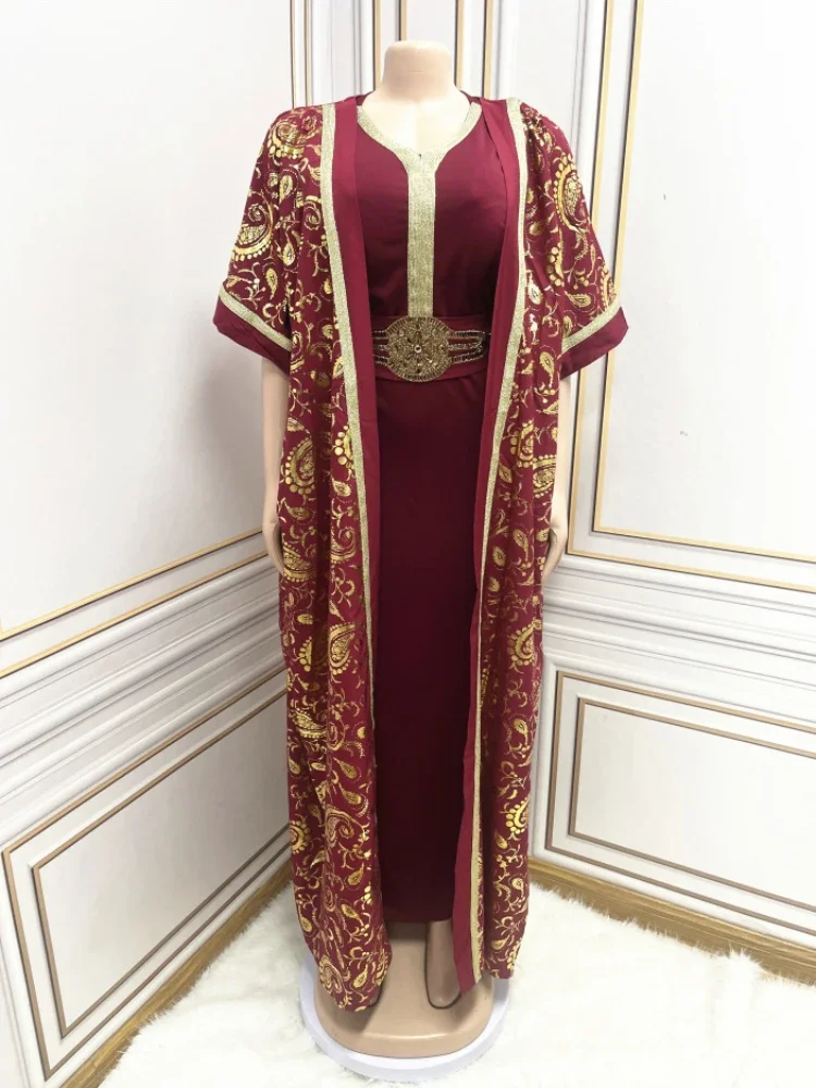 Abaya musulmana estampada para mujer, vestido Eid, conjunto de 2 piezas, Marruecos, Ramadán, Abayas, Kaftan islámico, cárdigan, túnica larga árabe