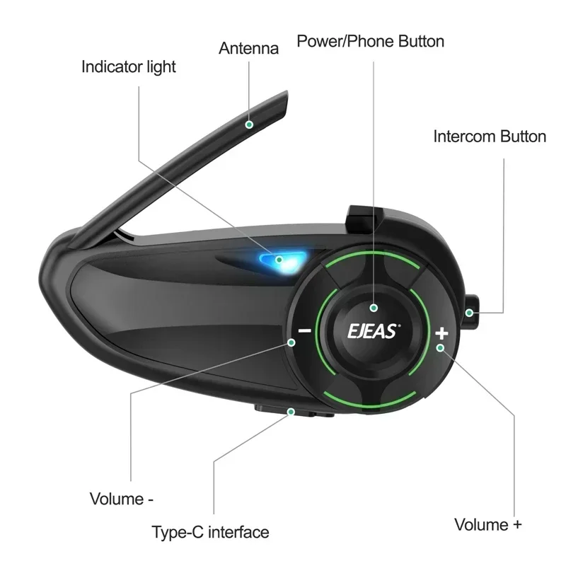 EJEAS Q8  Motorcycle Helmet Bluetooth Intercom Headset Waterproof Wireless with FM