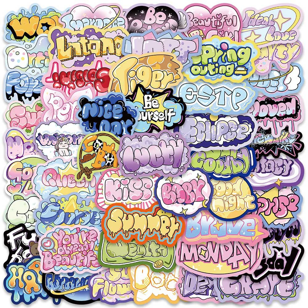 10/30/50ps Cute 3D Letters Y2K Cute Words Graffiti Stickers Aesthetic Decals Fridge Guitar Laptop Phone Decoration Sticker Toys