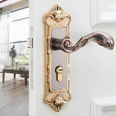 European Style Retro Door Handle Lock Aluminum Alloy Vintage Interior Bedroom lock Anti-theft Home Room Safety Door Locks