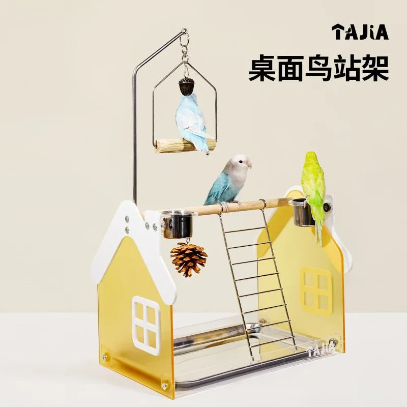 

Parrot bird stand high value small and medium-sized birds drinking water feeding washable tray wrought iron stainless steel