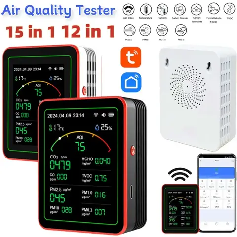 15 in 1 공기 품질 테스터 공기 품질 감지기 PM0.3 PM1.0 PM2.5 PM10 테스터 CO2 측정기 디지털 온도 습도 테스터
