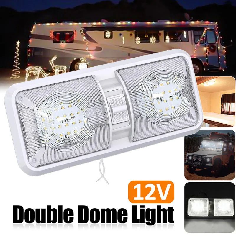 

12-24V RV LED Dome Light Boat Camper Trailer Caravan Car Double Ceiling Light Indoor Lighting Universal Car Accessories