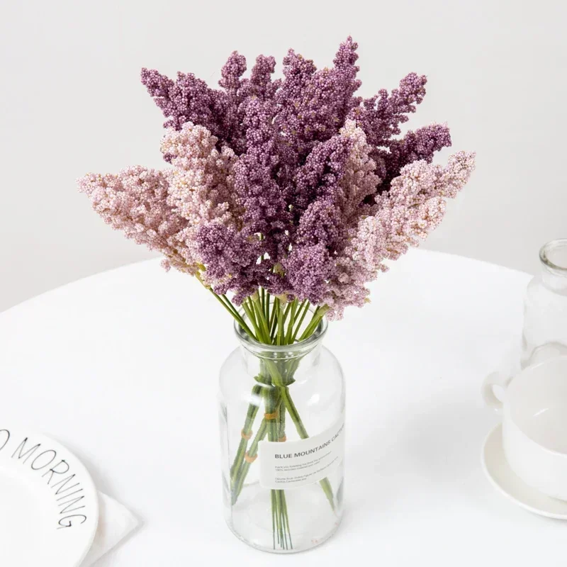 6 Pieces /Bundle PE Lavender Cheap Artificial Flower Wholesale Plant Wall Decoration Bouquet Material Manual Diy Vases for Home