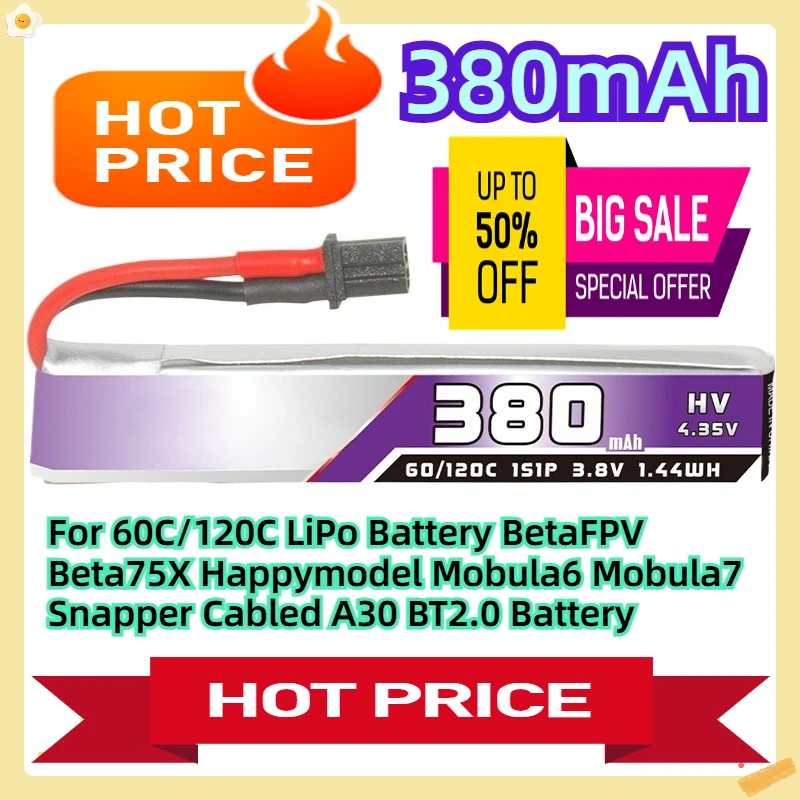 

For 3.8V 380mAh 60C/120C LiPo Battery BetaFPV Beta75X Happymodel Mobula6 Mobula7 Snapper Cabled A30 BT2.0 3.8V Battery