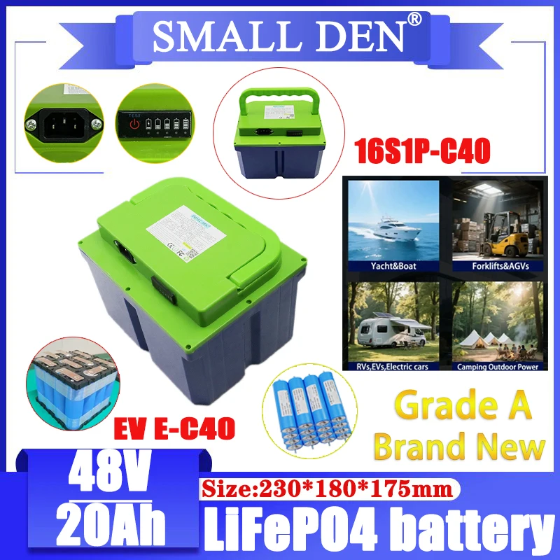 

НОВЫЙ аккумуляторный блок LiFePO4 48В 20Ач, водонепроницаемый, EV-E C40 16S1P, со встроенной BMS 30А, для солнечных RV-автомобилей и игрушечных машинок с высокой емкостью 20000 мАч