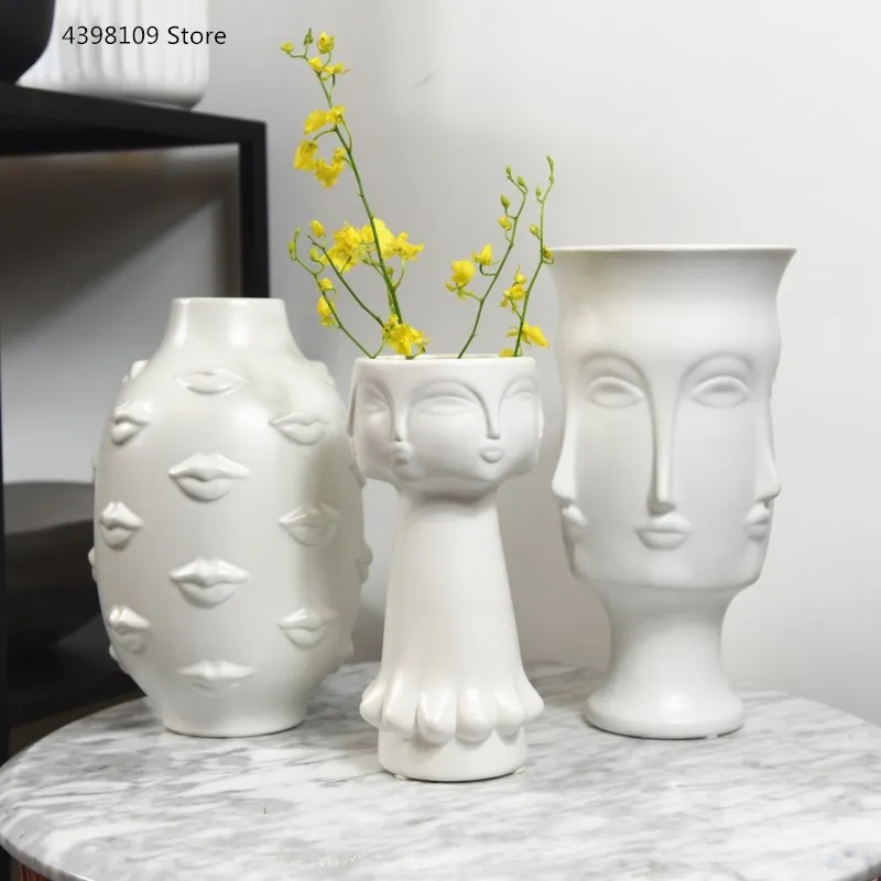 Escandinavo branco vaso de cerâmica decoração para casa artesanato decoração interior moderno bancada vaso arte forma rosto vaso