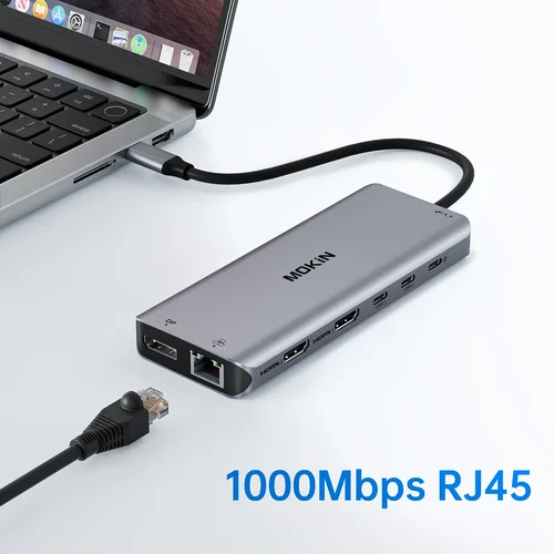 Imagen 2 del producto MOKiN USB C HUB PD100W estación de acoplamiento 4K 60Hz tipo C a HDMI DP 3 USB 3,1 Gigabit Ethernet para MacBook Pro Air M2 M1 hub usb