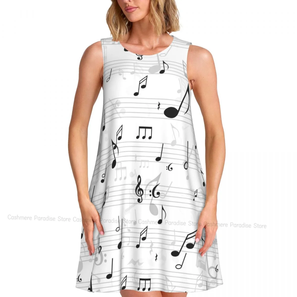 Robes d'été pour femmes, t-shirt de plage, sans manches, Note de musique, décontracté, ample, débardeur, 2025