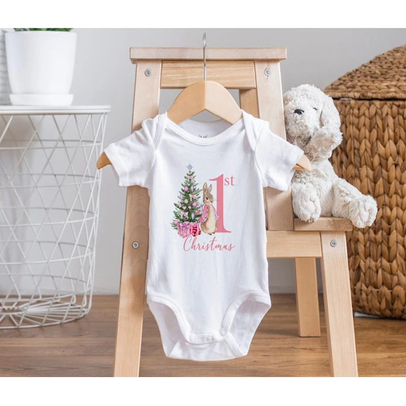 

1st Christmas Outfit Peter Rabbit Romper First Xmas Bodysuit New Baby's First Christmas Bodysuit Peter Rabbit Xmas Baby Suit