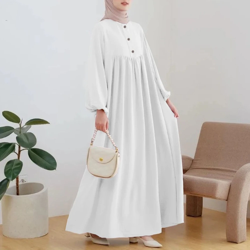 White Black Purple Long Dresses With Sleeves Casual Loose Big Size Muslim Woman Clothing Blouse Maxi Dress Cheap Free Shipping