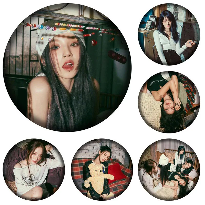 KPOP (G)I-DLE  I Feel Preview Photo Badge Round Tinplate Mrrior Keychain Song Yuqi Jeon Soyeon Bag Pendant Clothing Accessories