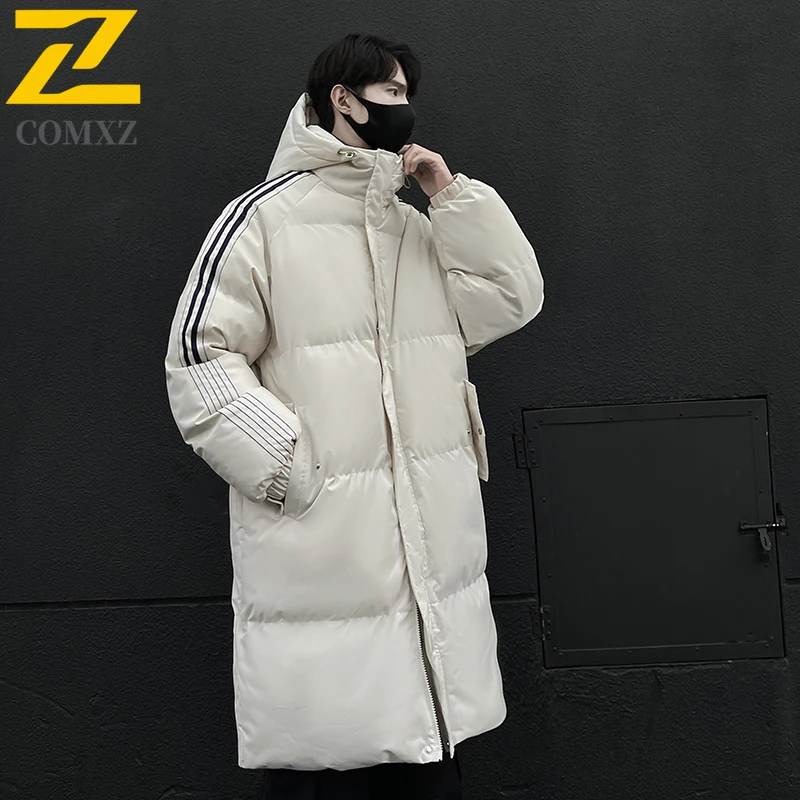 2025 Winter Long Parka Mens Korean Retro Thick Warm Hooded Padded Jacket Male Leisure Cold-proof Cotton Padded Coat Men Puffer