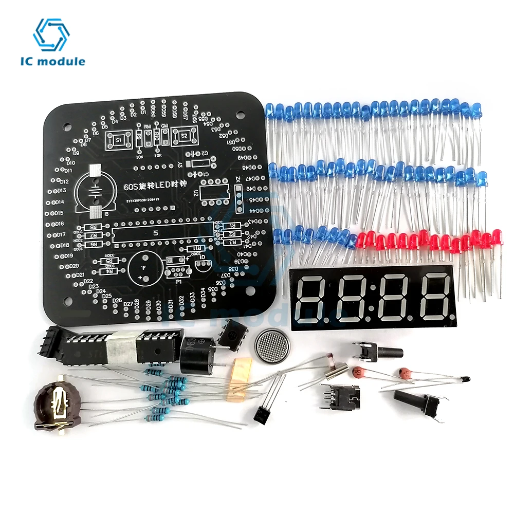 DIY Rotating Digital LED Display Module Alarm Electronic Digital Clock Kit 51 SCM Learning Board 5V DS1302