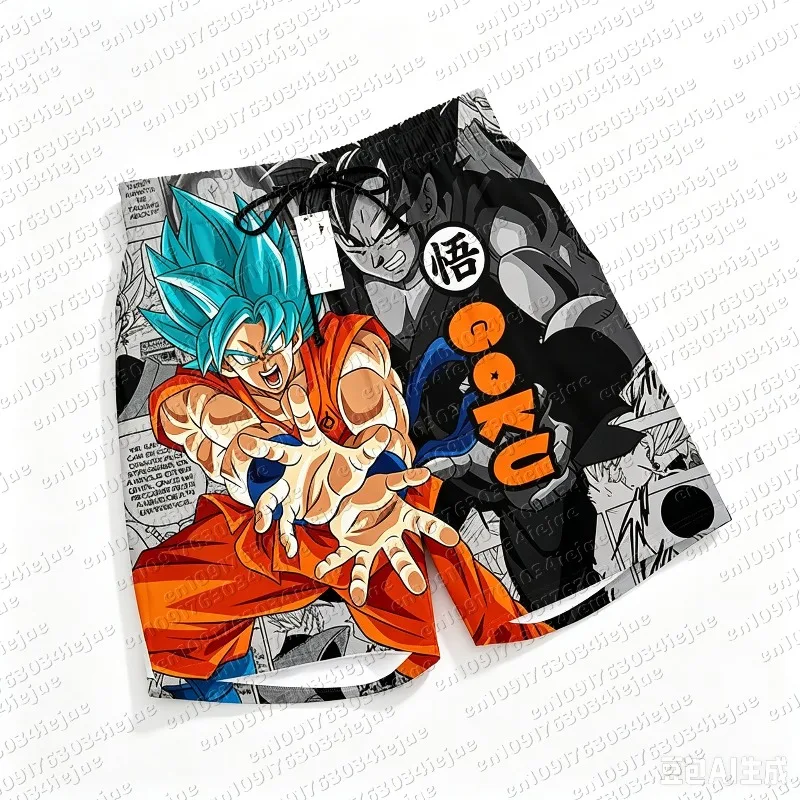Dragon Ball Super Goku Super Saiyan Blue Manga Style Print Quick Dry Shorts Men kid Anime Kanji Casual Breathable Beach Shorts