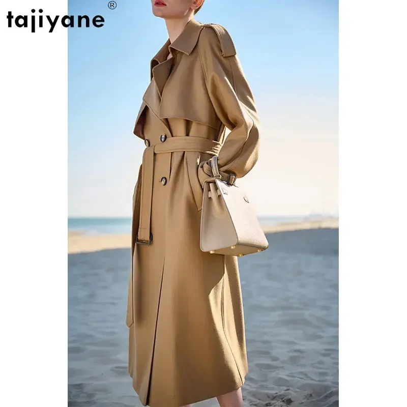 Tajiyane High Quality 100% Wool Coats for Women 2023 Mid-length Elegant Wool Jacket Women Lace-up Wool Coats and Jackets Women