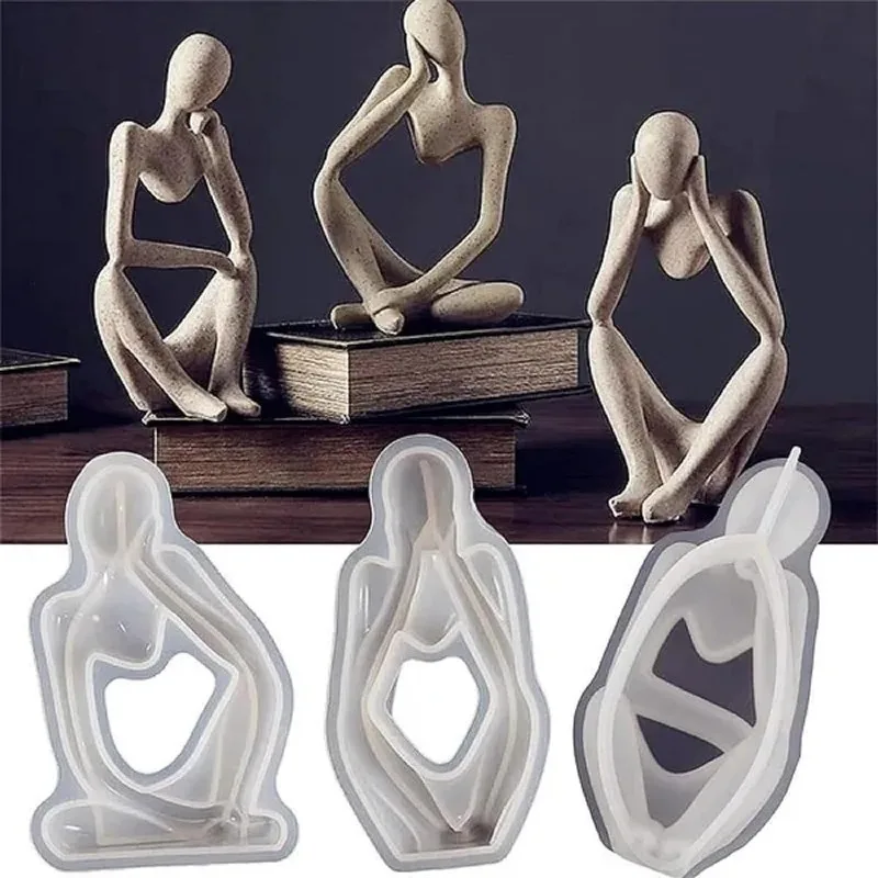 

3PCS Crystal Epoxy 3D Abstract Thinker Silicone Mold for Making Candle Soap Resin Crafts Decoration