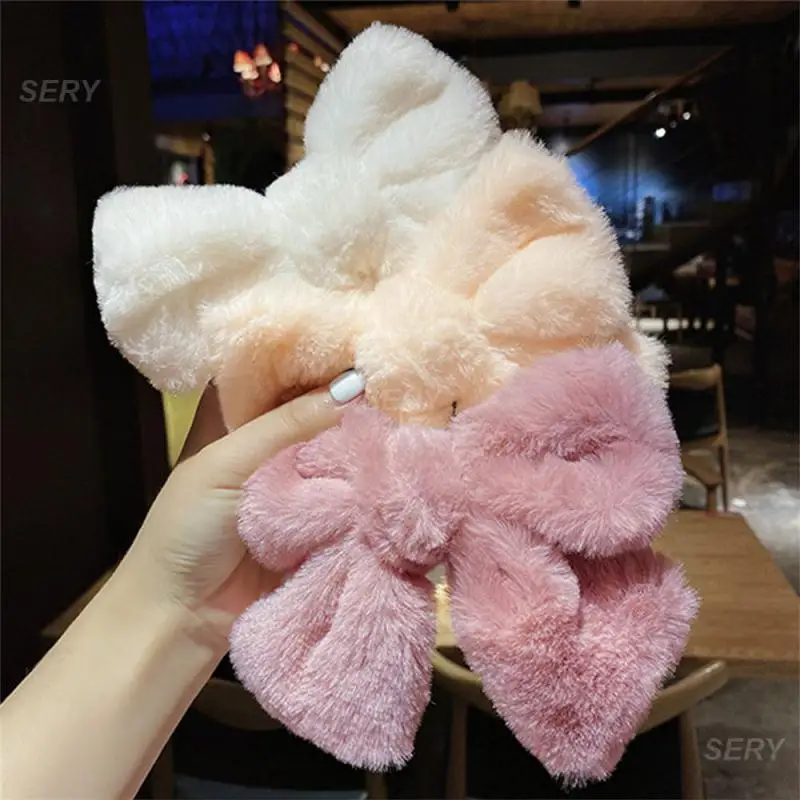 Hair Accessories Big Bow Cute Design White Hairpin Clothing Accessories Hair Clip On The Back Of The Head Plush Furry Clip White