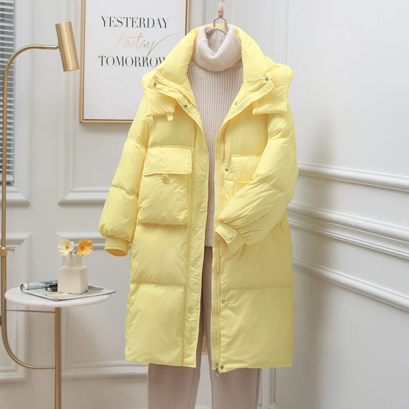 

2023 New Winter Fashion Loose Down Jacket Women Thicken White Duck Down Coat Ladies Warm Hooded Long Outerwear Female Parkas