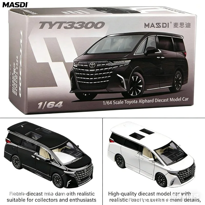 

MASDI 1:64 Toyota Elfa MPV Cast Aluminum Alloy Simulation Static Car Model, Boys' Festival Gift Toy Collection Decoration Item.