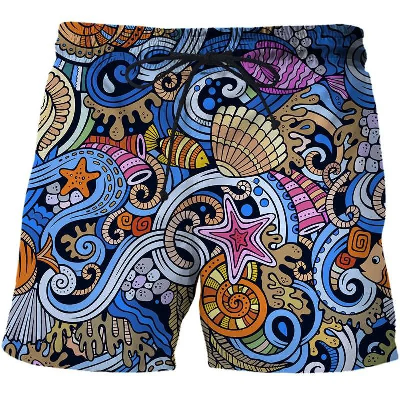 Summer Retro 3D Printed Abstract Fish Beach Shorts For Men Fashion Street Loose Short Pants Cool Surf Board Shorts Kids Clothes