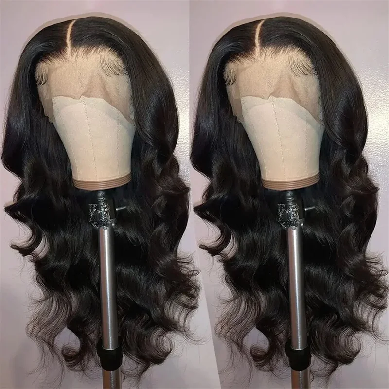 Perruque Lace Front Wig Body Wave sans colle pour femmes noires, cheveux de bébé, longs et doux, pré-épilés, densité 180, 26 po, 03/3