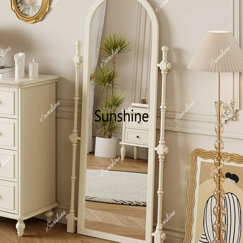 French cream style all solid wood full-length mirror bedroom high-end feeling, removable for home use