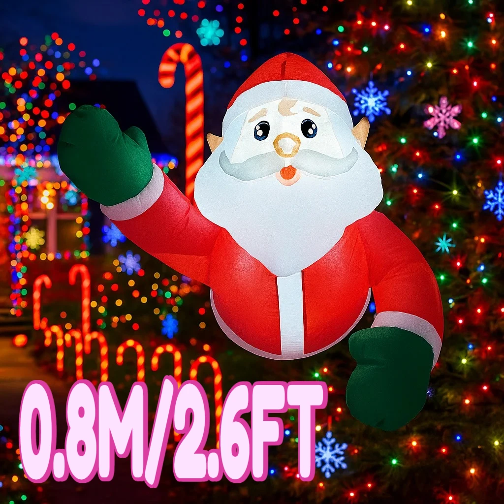 0.8M/2.6FT Inflatable Santa Claus Climbing on The Window Lights LED Home Holiday Lighting Decor Yard Xmas Ornaments Supplies