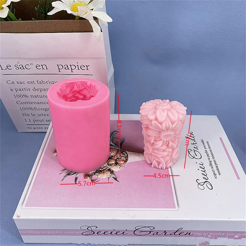 3D Butterfly Heart Rose Carving Cylinder Silicone Candle Mold Handmade Flower Relief Craft Plaster Resin Mould Soap Making Tools