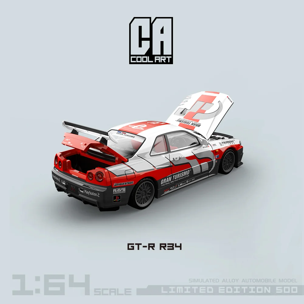 Cool Art 1:64 GT-R R34 Modelo de carro de liga de simulação de pintura de corrida para coleção e exibição * presente