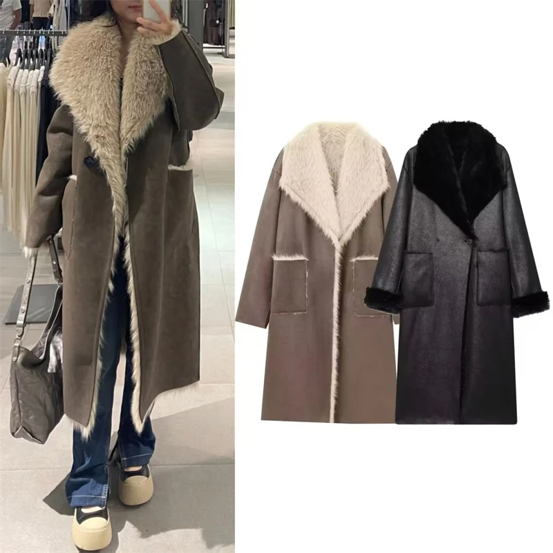 Guobioziy Women's Coat 2026 Fall/Winter New Solid Color Long-Sleeve Faux Fur Long Coat Warm Stylish Unique and Chic