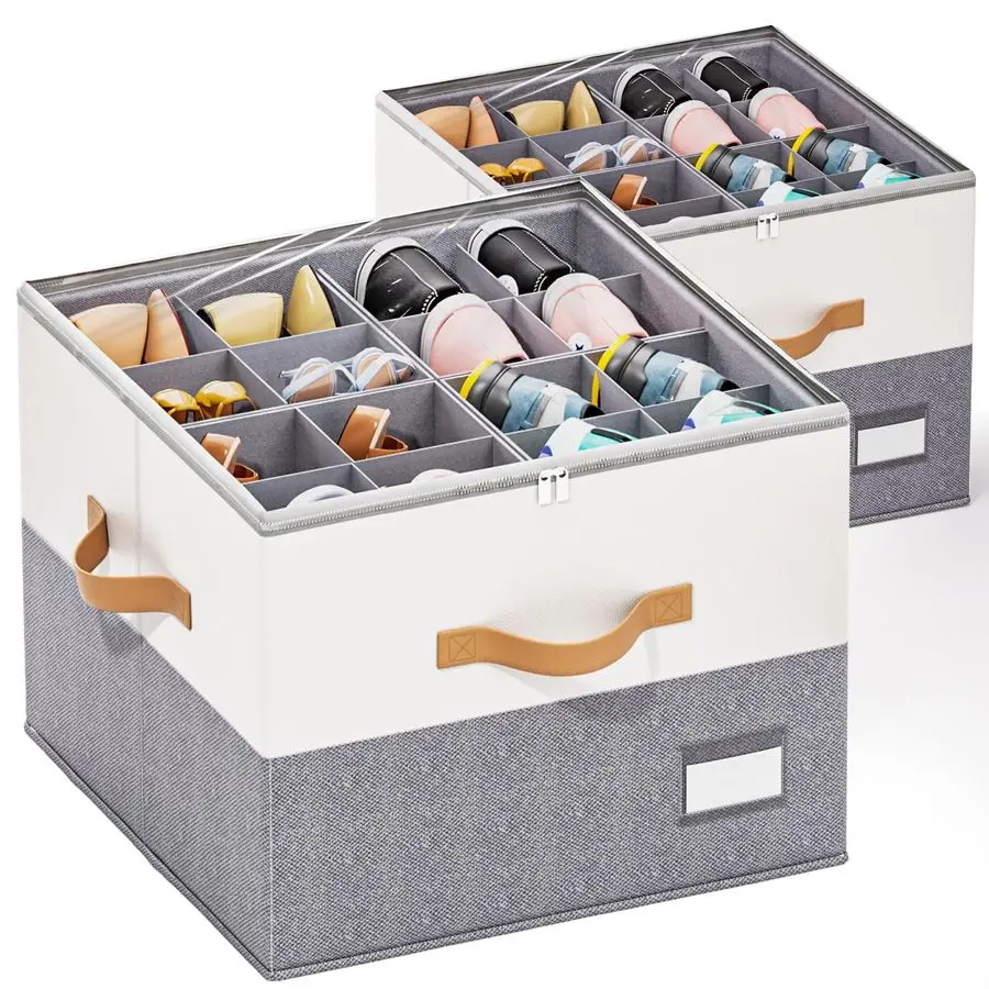 

2 Pack Shoe Organizer for Closet, Fits Up to 1632 Pairs, Foldable Shoe Storage Organizer, Shoe Containers with Clear Cover, Larg