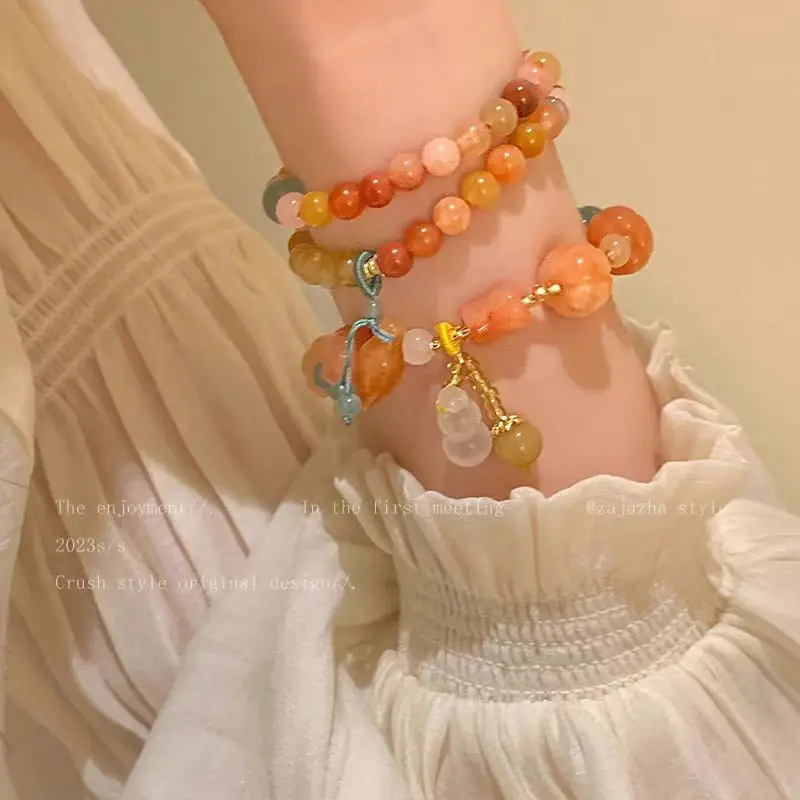 Natural Jade Pumpkin Bracelet Agate Gemstone Bead Yoga Bangle Sexy Young Girls Fashion Real Jewelry Best Selling Holiday Gifts