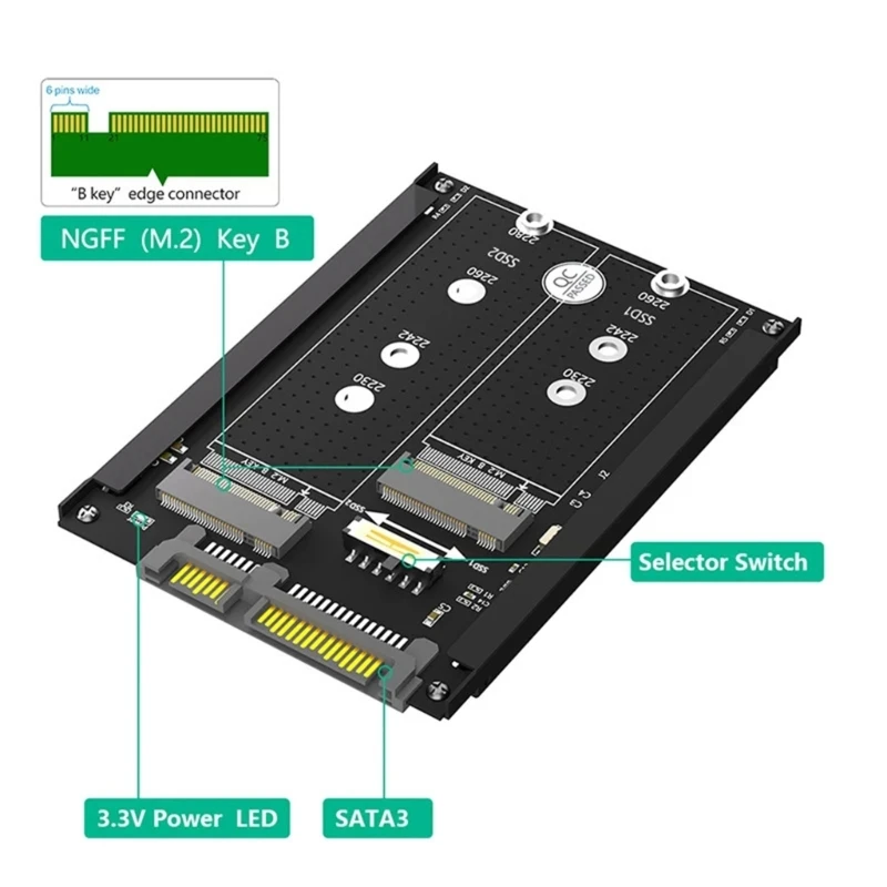 Metal Case B+M Key M.2 NGFF SSDs to 2.5inch SATA3.0 6Gbps Converters Adapter Card